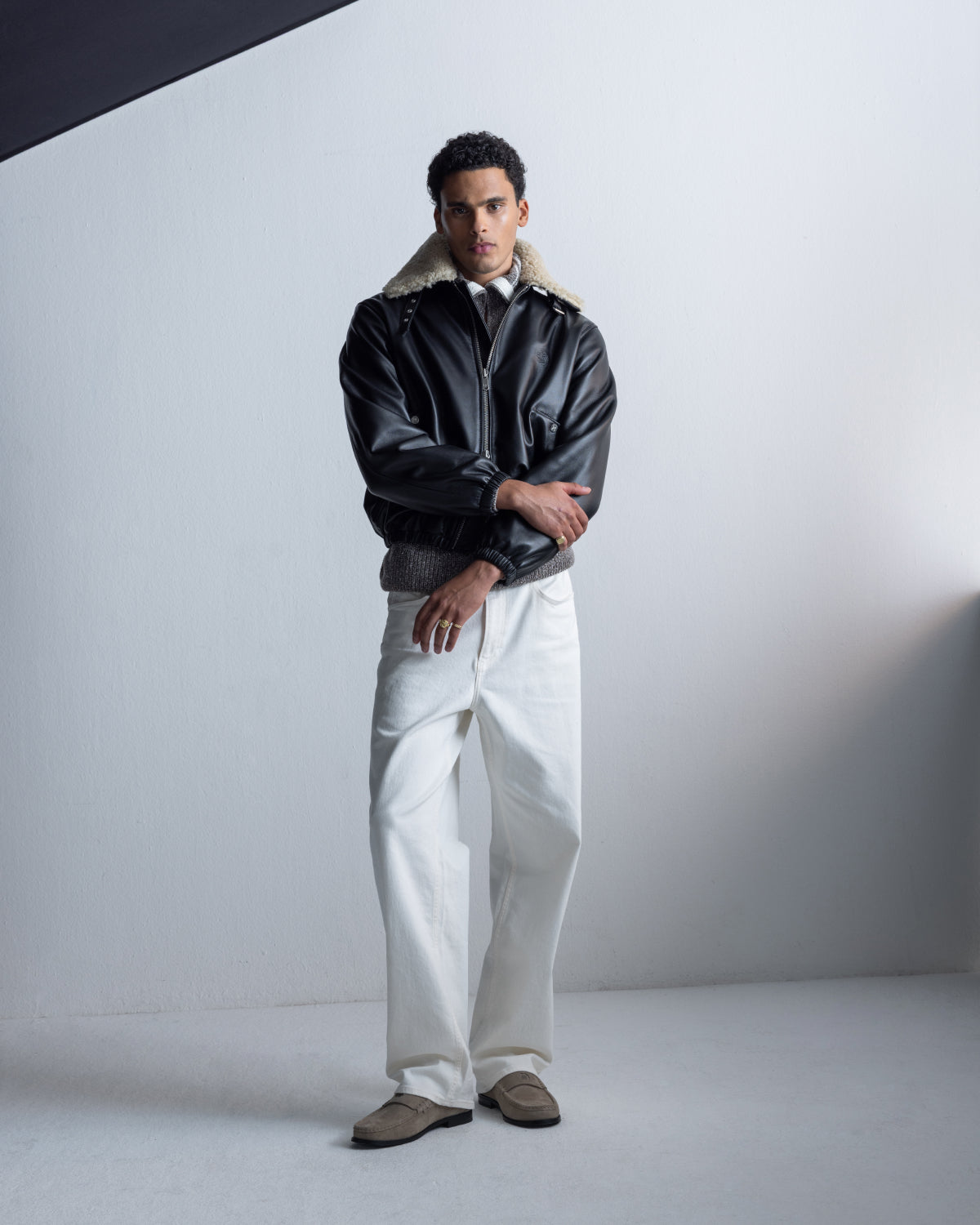 Filling Pieces Biker Jacket Shearling blouson noir shearling