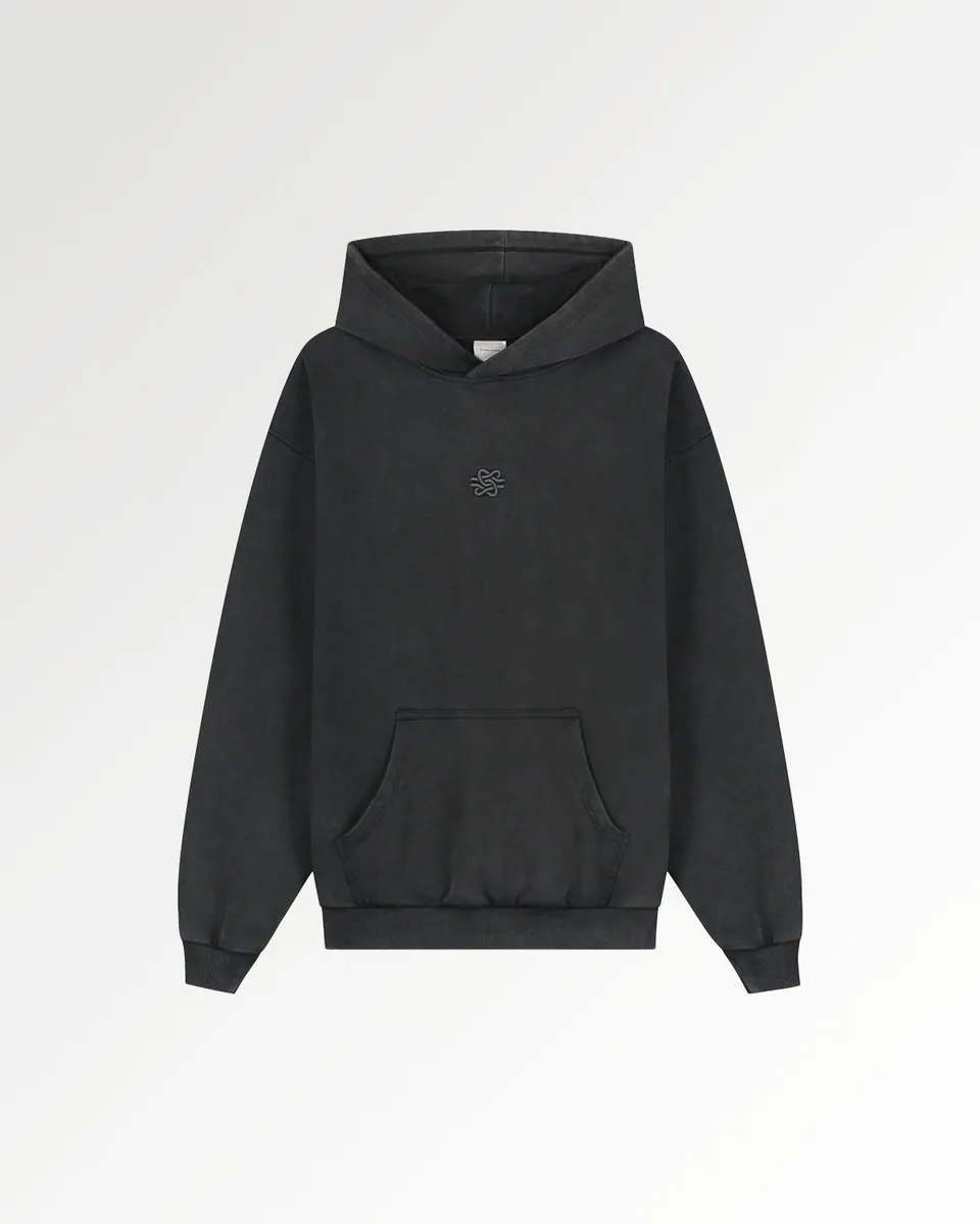 Filling Pieces Boxy Embroidered hoodie Vintage Black coton bio