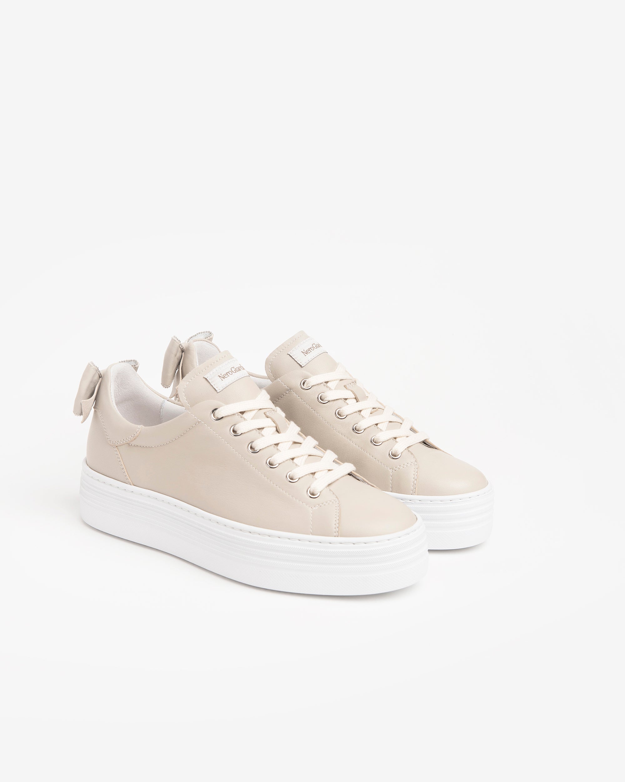 NeroGiardini Sneakers Femme Cuir Plateforme 4cm Noeud