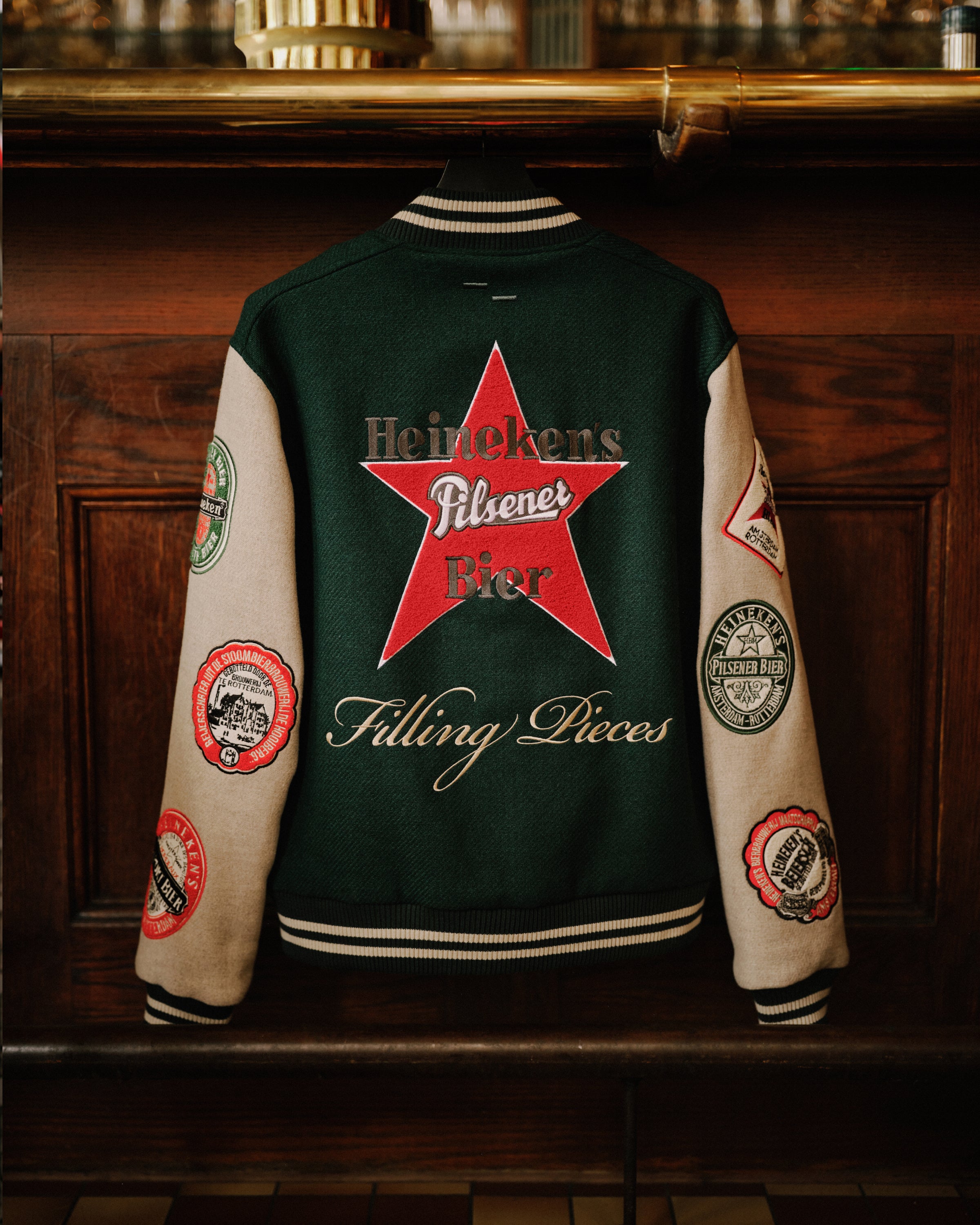 Filling Pieces Varsity Heineken Patch veste vert / blanc cassé