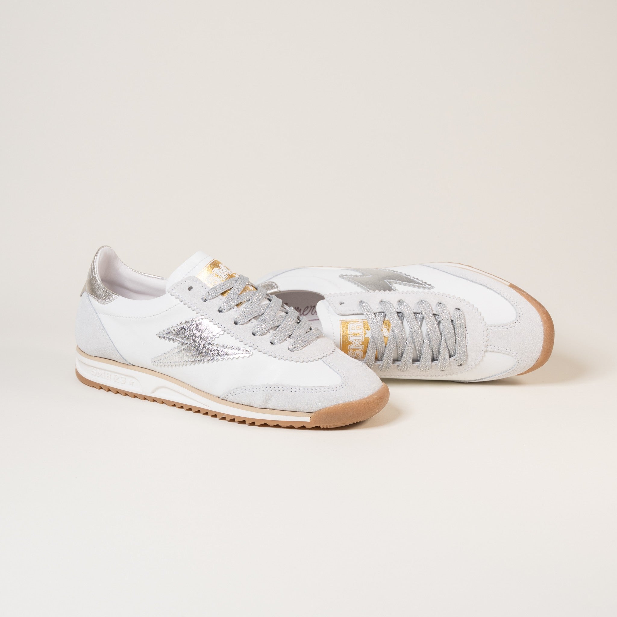 SMR Joyce E313 baskets cuir blanc argent