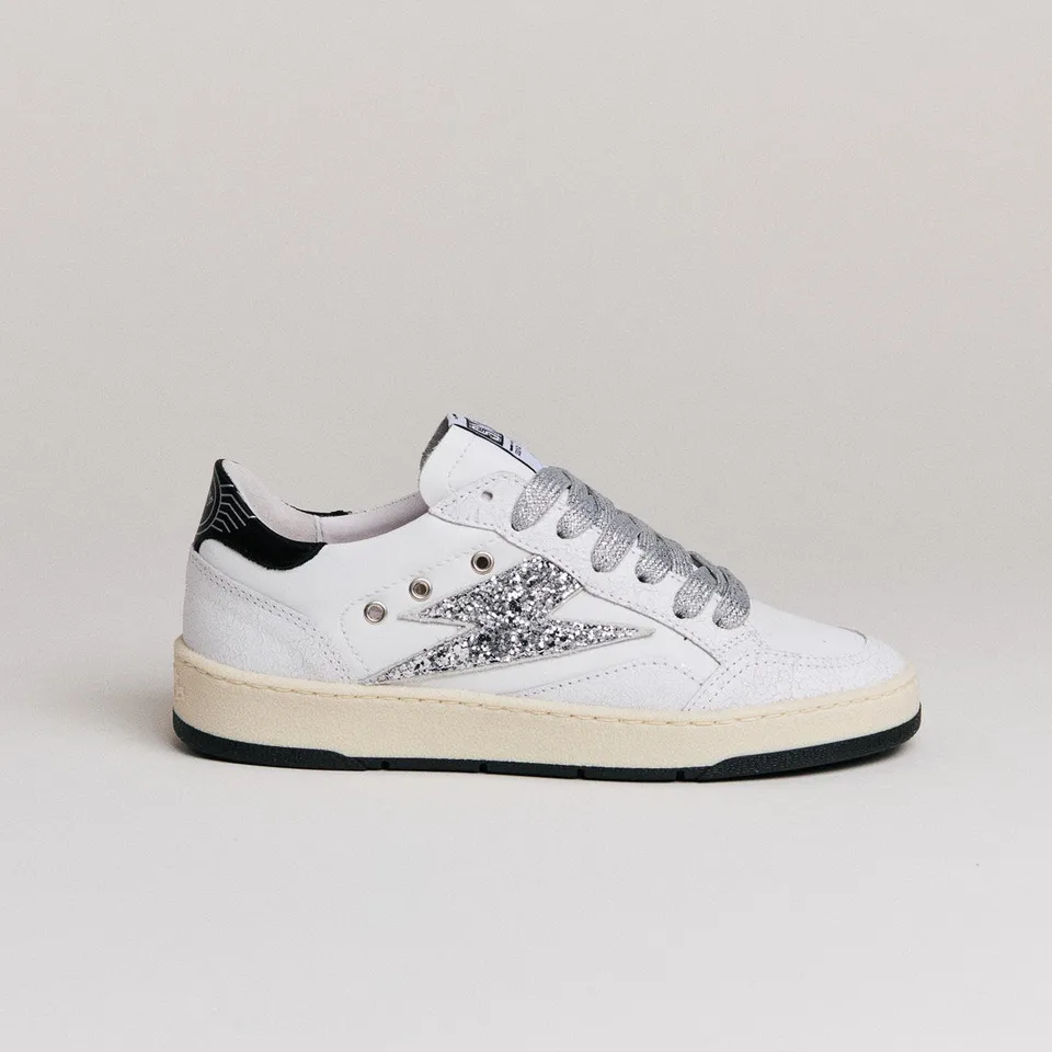 SMR Dany D585 baskets cuir blanc argent glitter