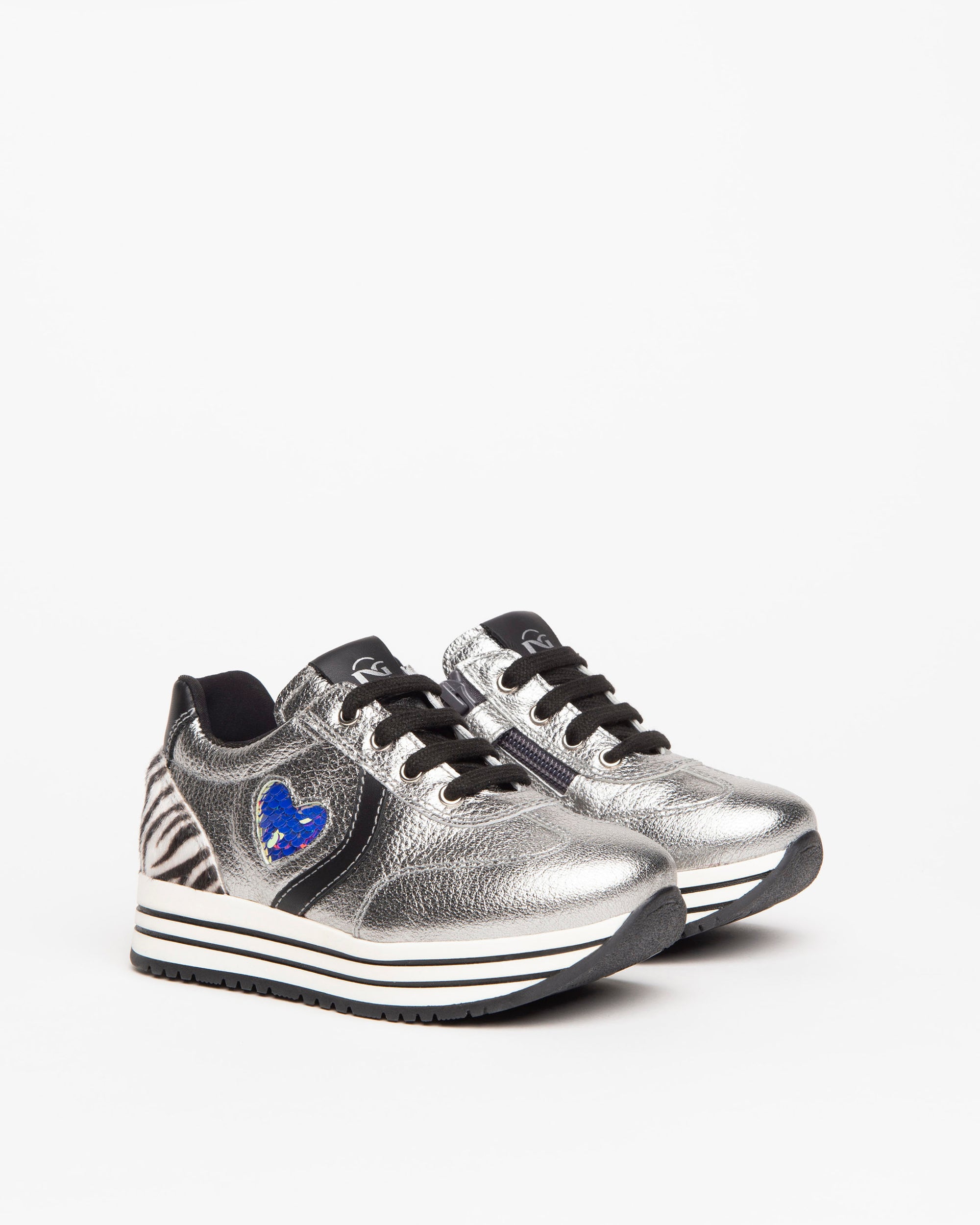NeroGiardini Sneakers Kids Fille Cuir Lamé Cœur Sequins