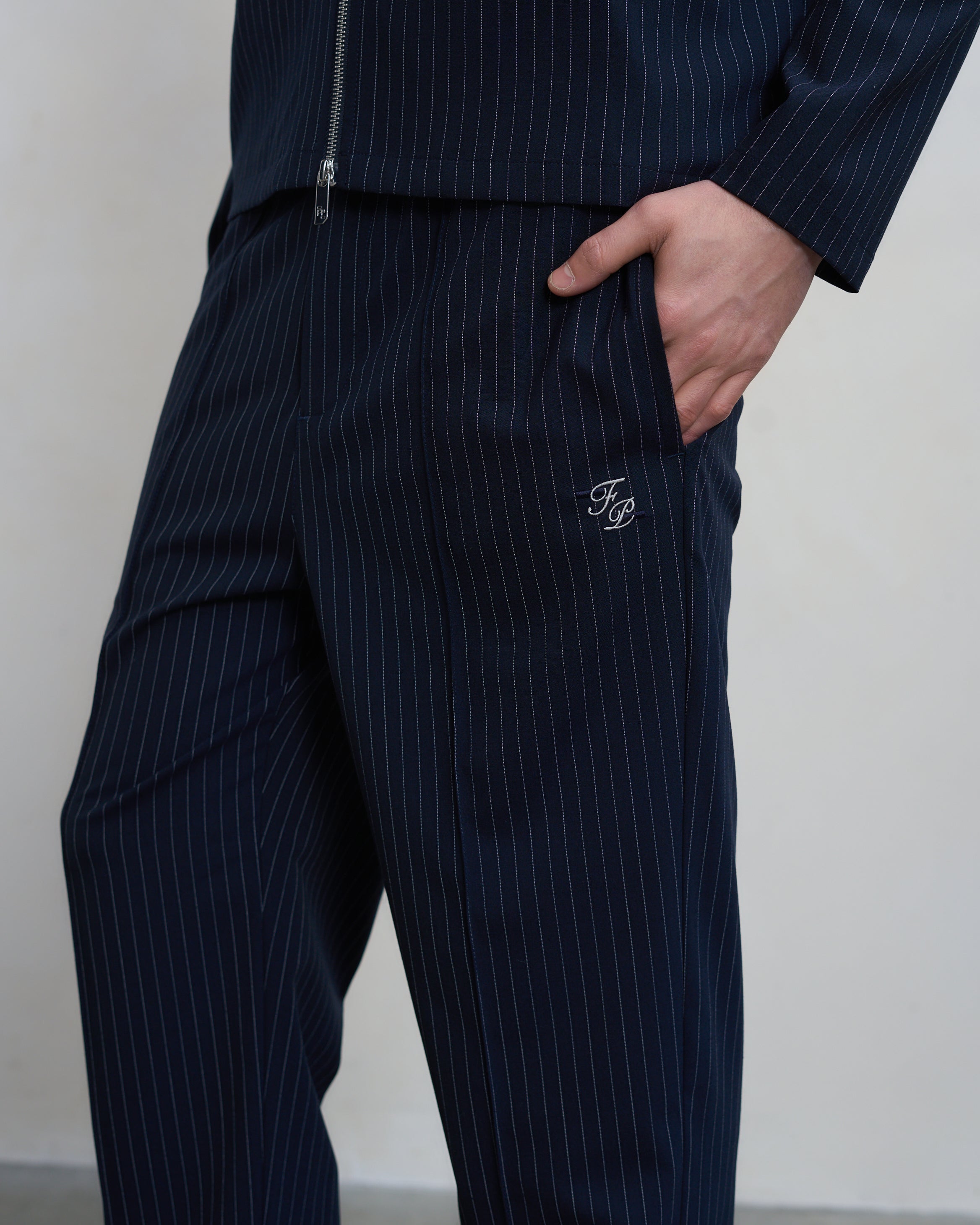 Filling Pieces Coach Pants Pinstripe Pantalon Bleu Marine Laine