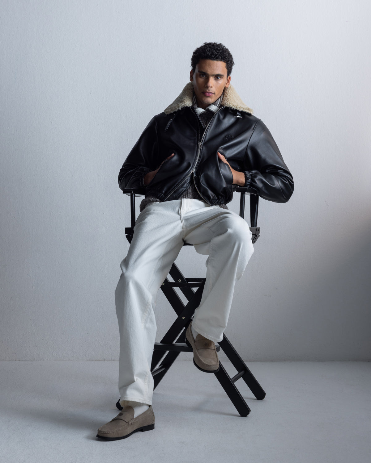 Filling Pieces Biker Jacket Shearling blouson noir shearling