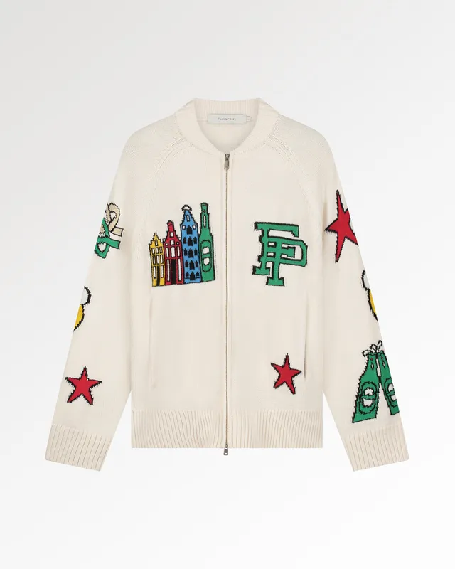 Filling Pieces Heineken gilet zippé blanc laine jacquard