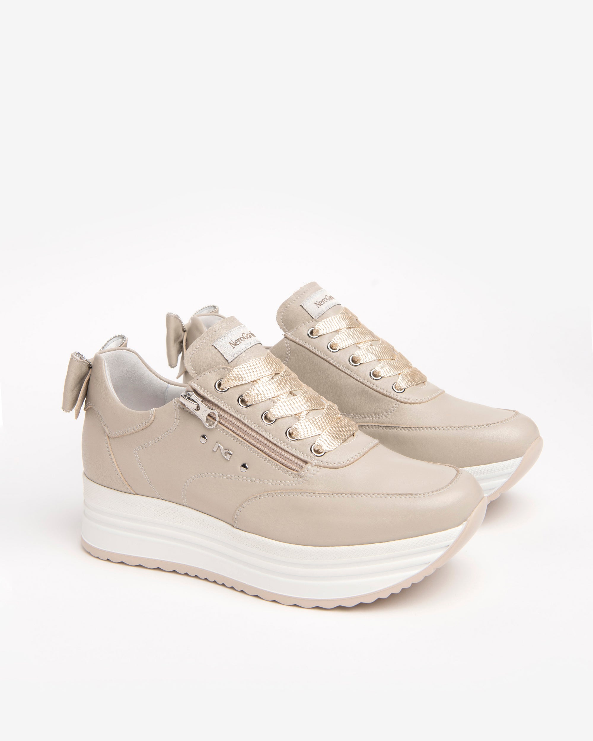 NeroGiardini Sneakers Cuir Nœud Plateforme 4,5 cm 38