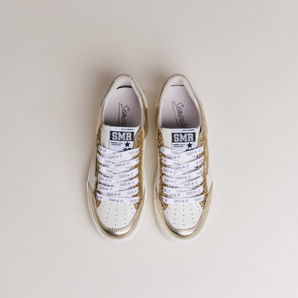 SMR Noubar D439 basket cuir blanc et or