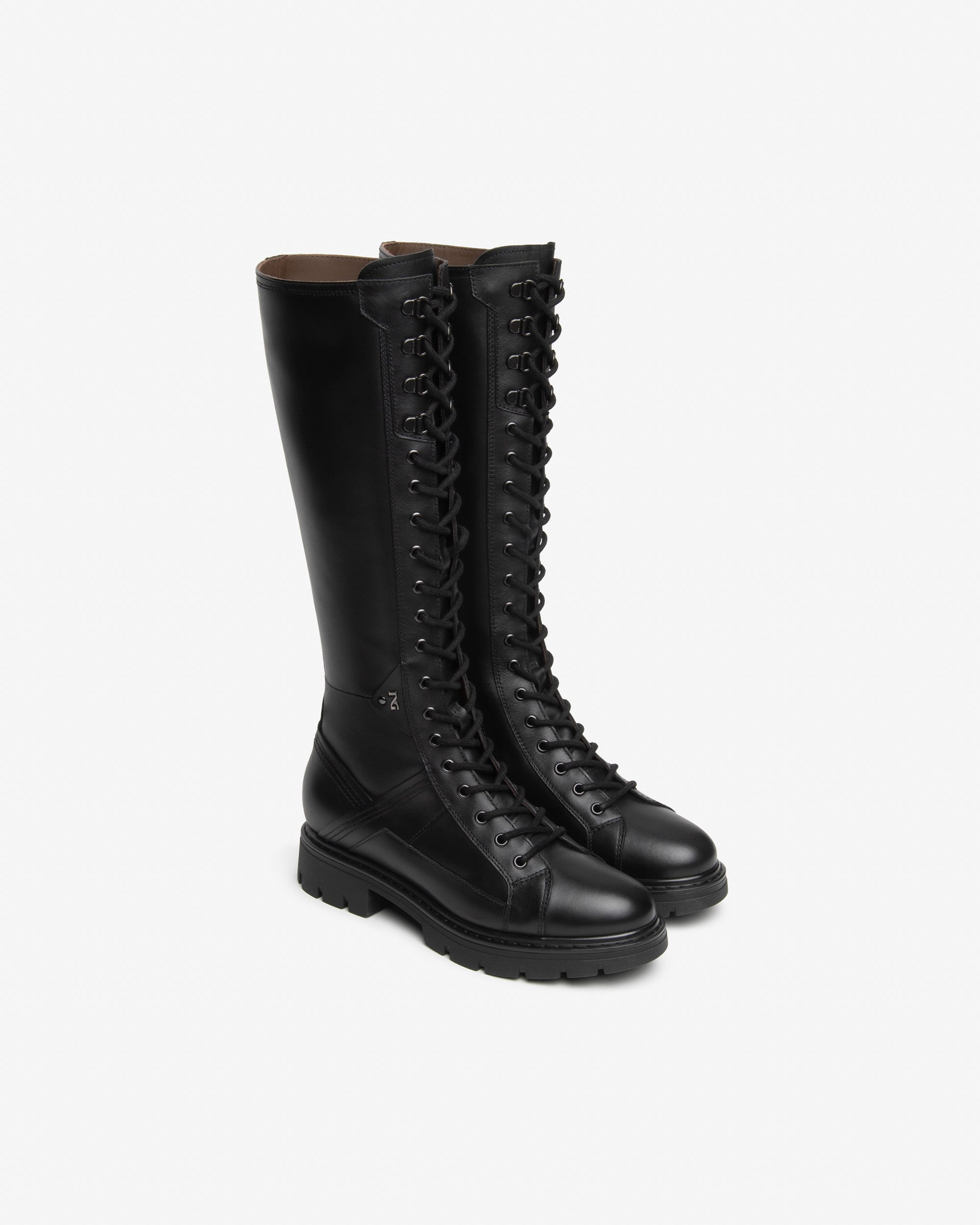 NeroGiardini Bottes Femme Cuir à Lacets Talon 30mm