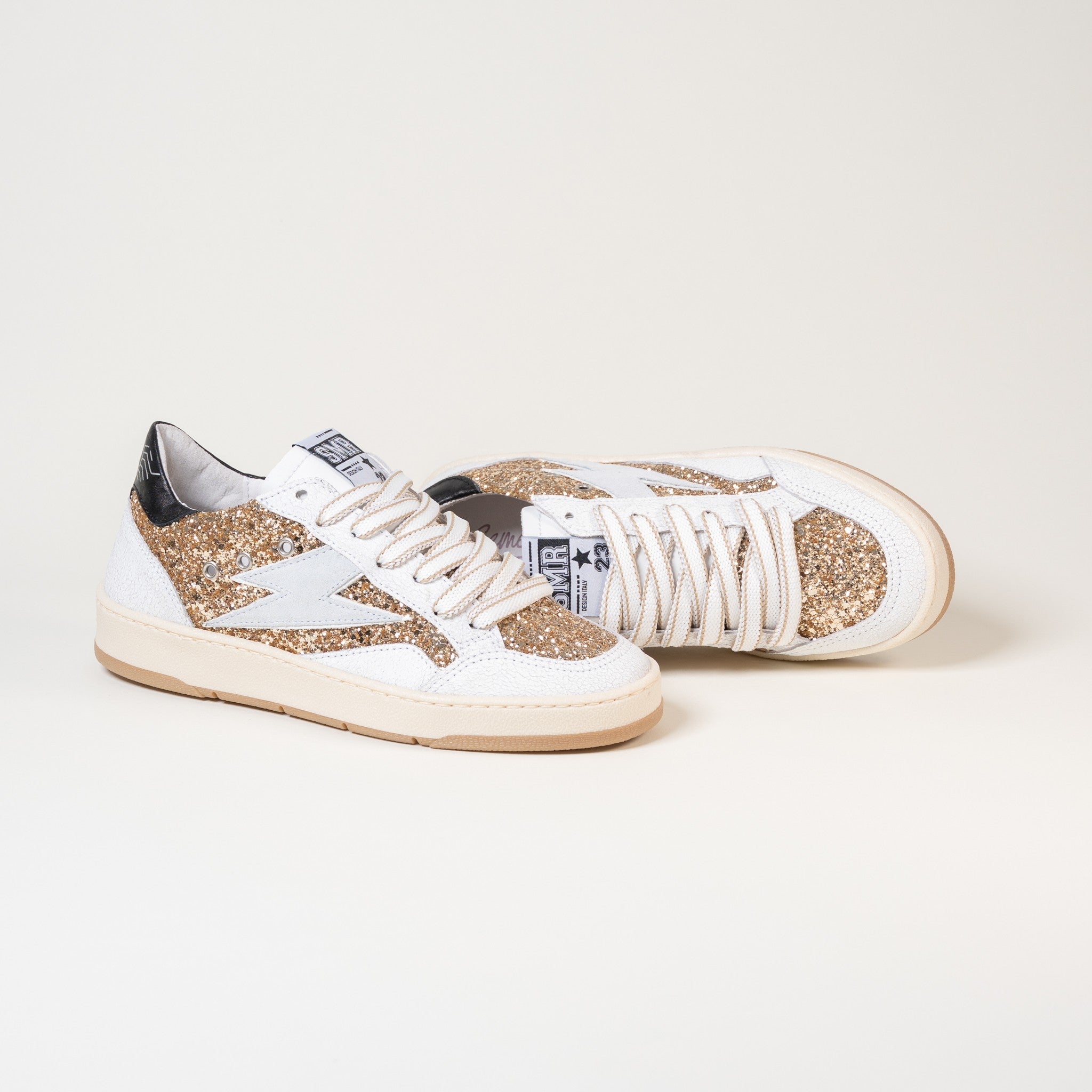 SMR Dany E192 baskets glitter or blanc crack
