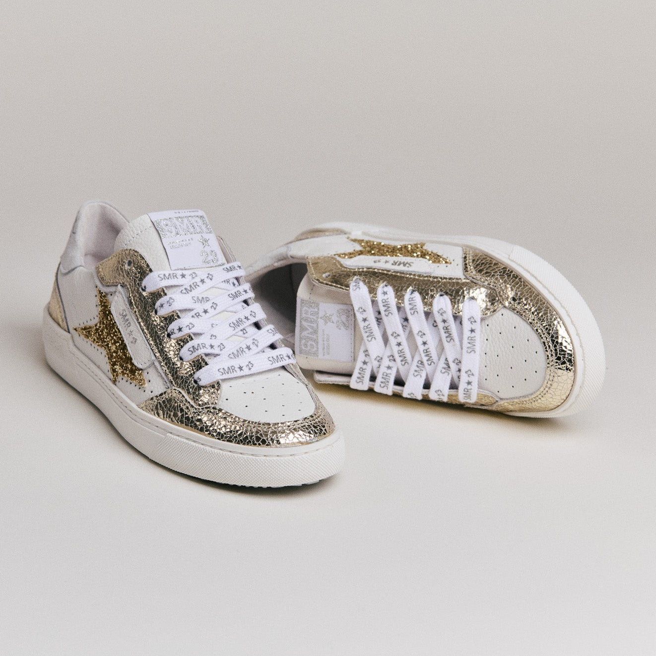 SMR Ale D610 basket cuir blanc glitter doré