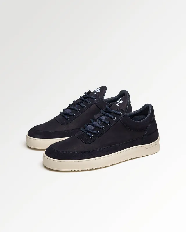Filling Pieces Low Top Suede Grain Navy sneakers daim bleu