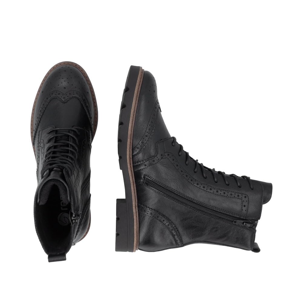 Remonte D2Q73 bottes à lacets femme noir cuir zip