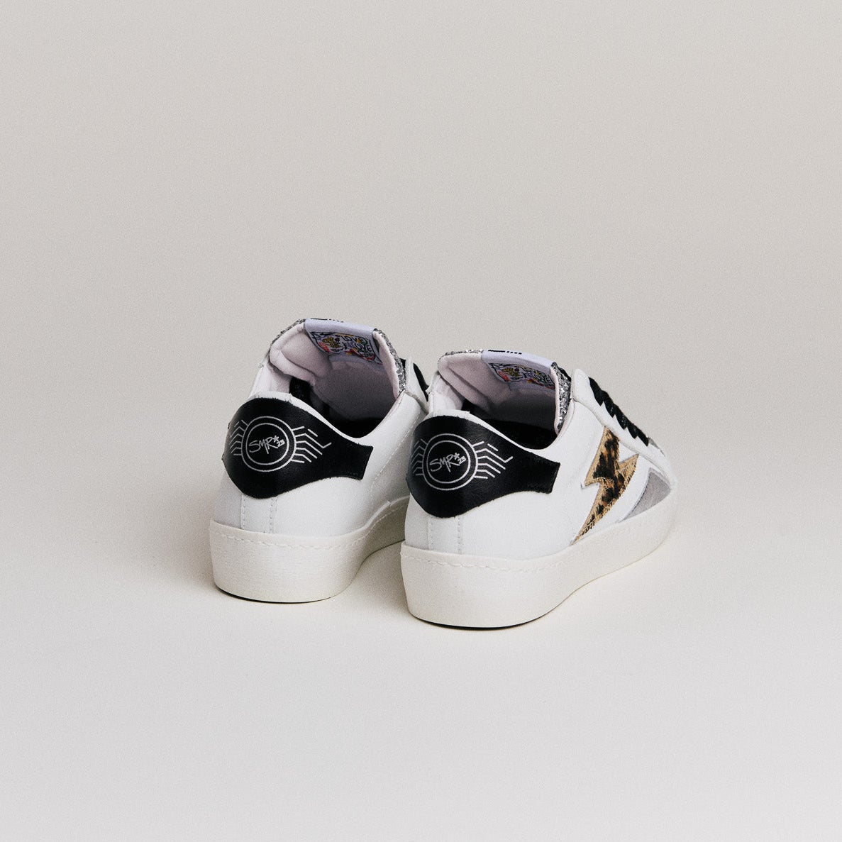 SMR Larry D587 basket cuir blanc léopard argent