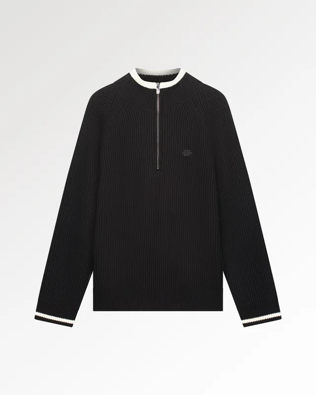 Filling Pieces Quarter Zip pull maille noire Black