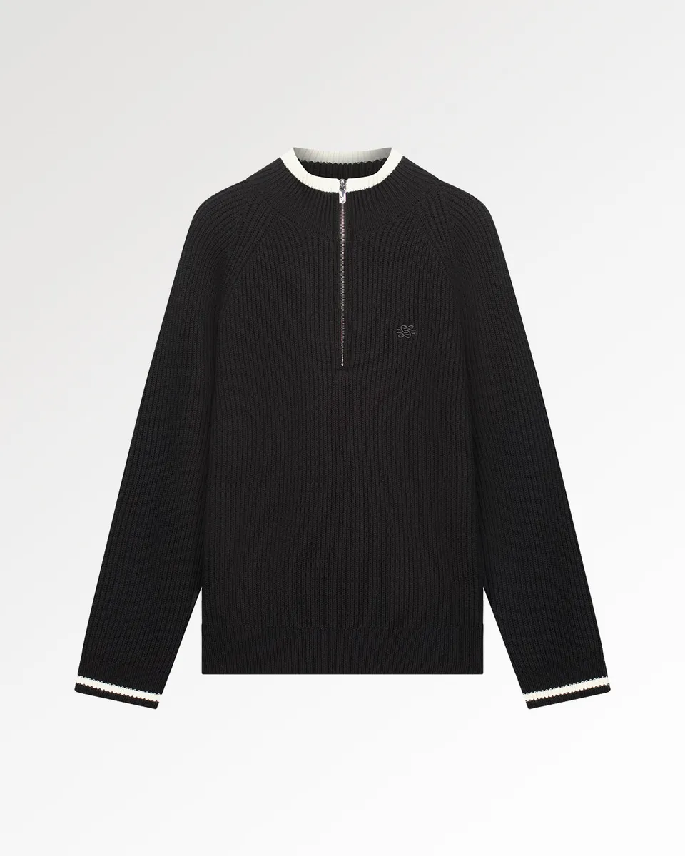 Filling Pieces Quarter Zip pull maille noire Black