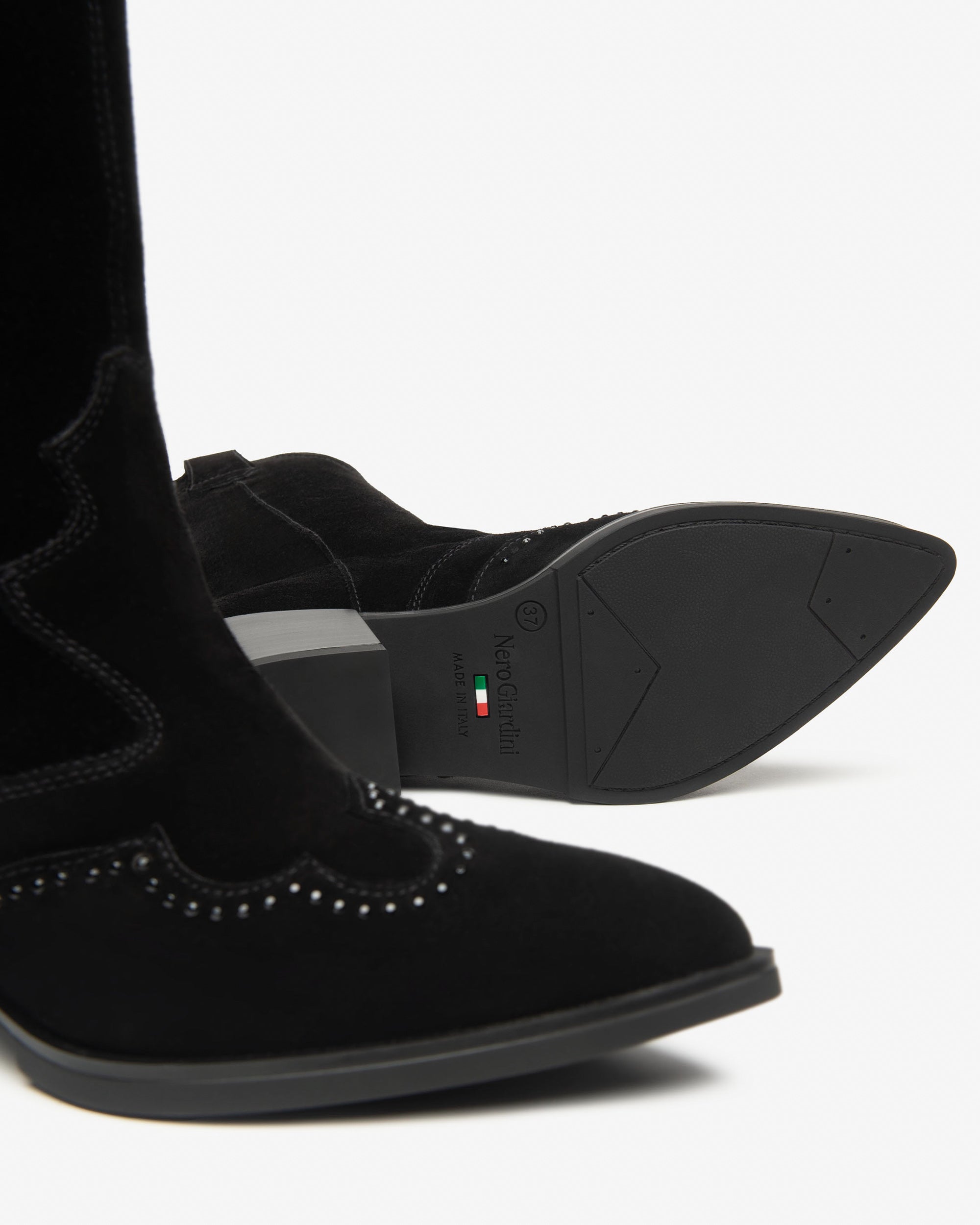 NeroGiardini Bottes Femme Cuir Velours Bottes Cowboy