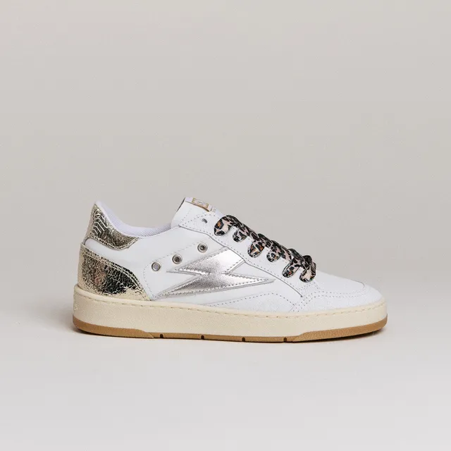 SMR Dany D348 baskets cuir blanc et or léopard