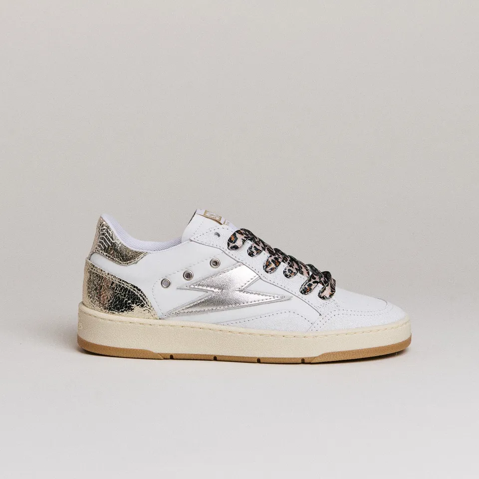 SMR Dany D348 baskets cuir blanc et or léopard