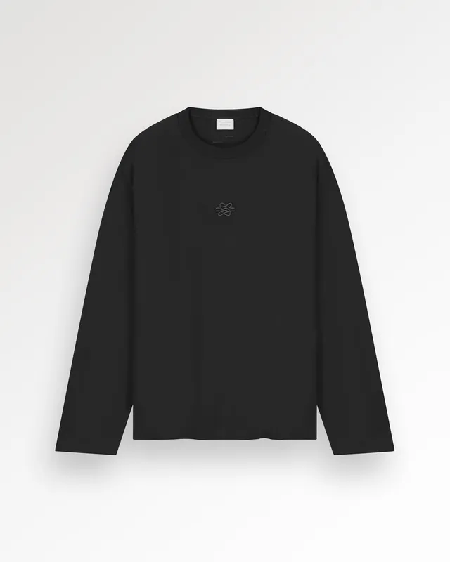Filling Pieces Boxy Longsleeve Noir Coton Bio Brodé