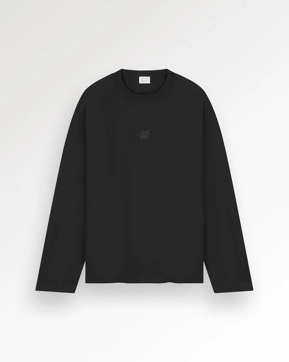 Filling Pieces Boxy Longsleeve Noir Coton Bio Brodé