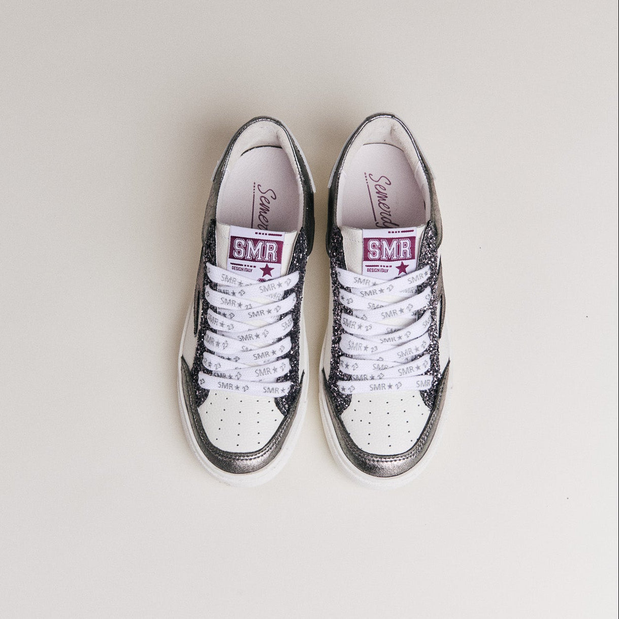 Semerdjian Noubar D608 baskets blanc anthracite paillettes