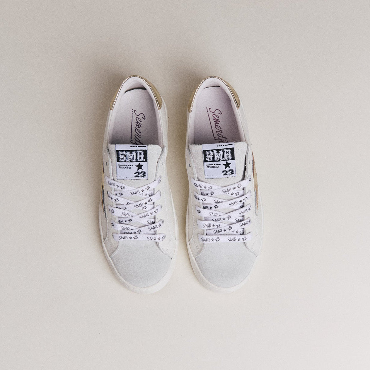 SMR Semerdjian Maya D601 basket cuir blanc or