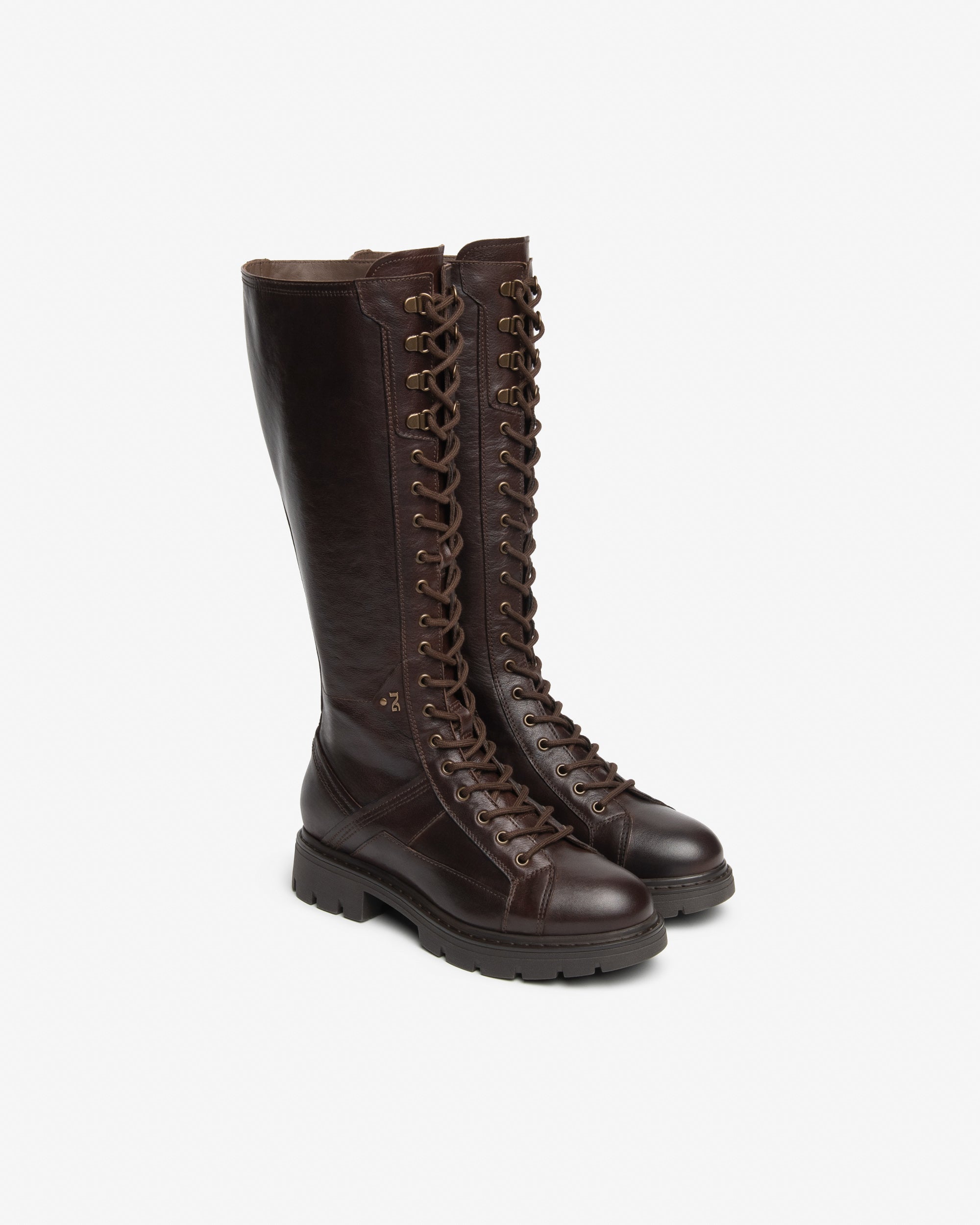 Nerogiardini Bottes Femme Cuir Combat Lacets Talon Plat