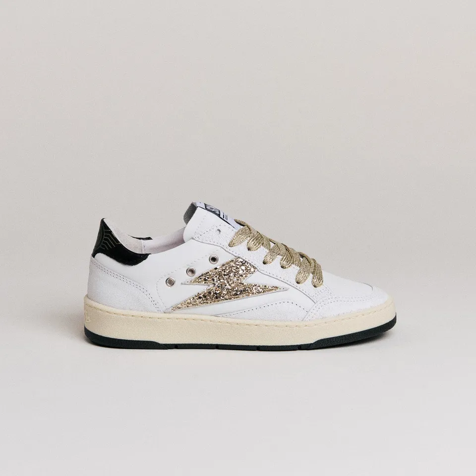 SMR Dany D586 baskets cuir blanc or glitter