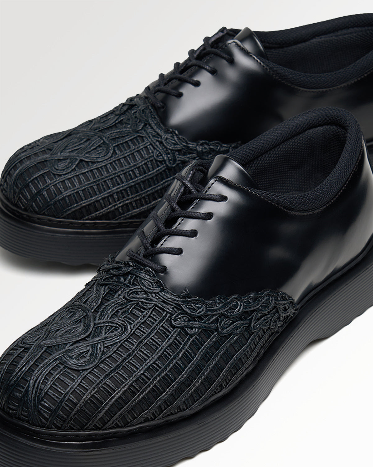 Filling Pieces Bulky Derby Panier derby cuir tressé noir Black