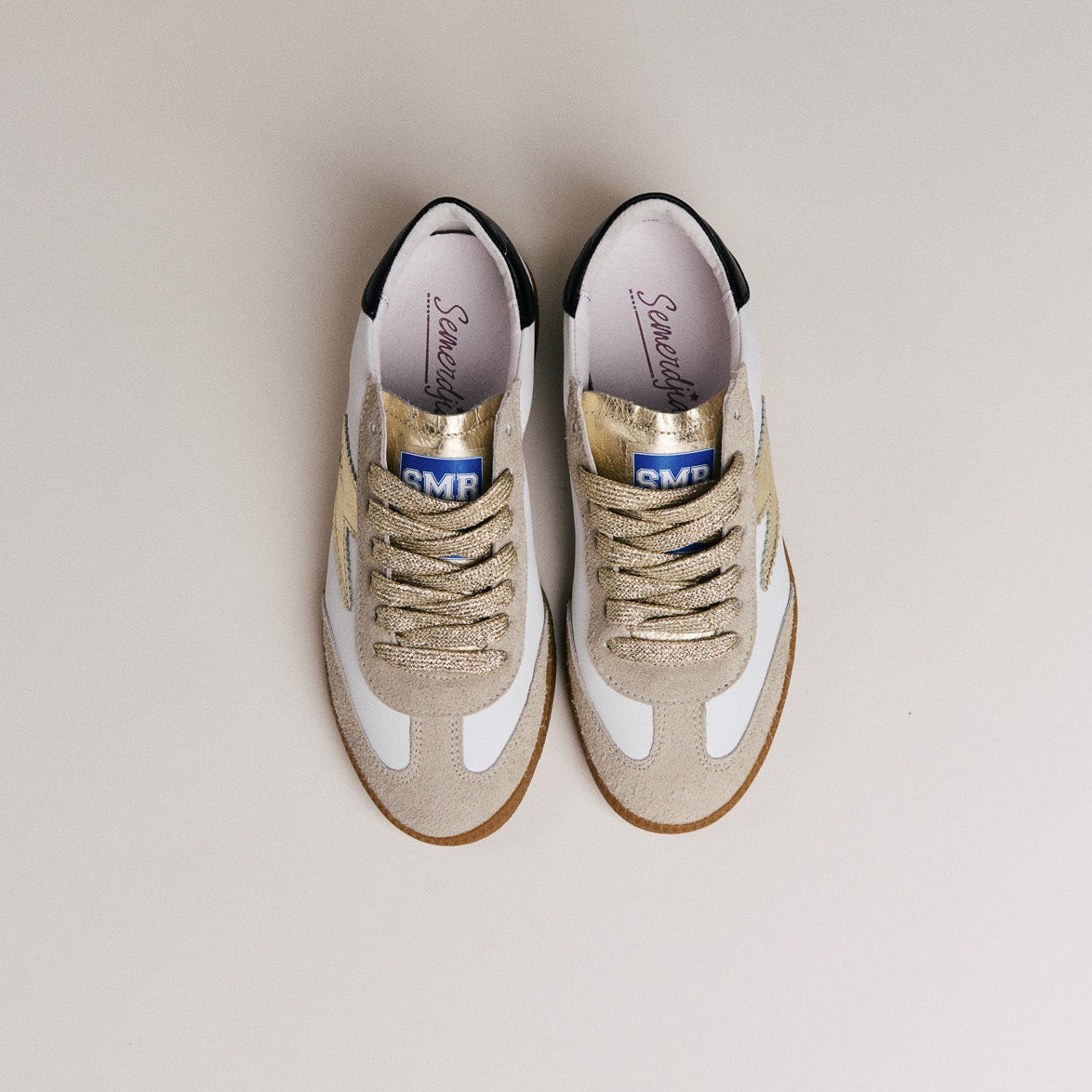 SMR Emily D331 baskets cuir blanc et or