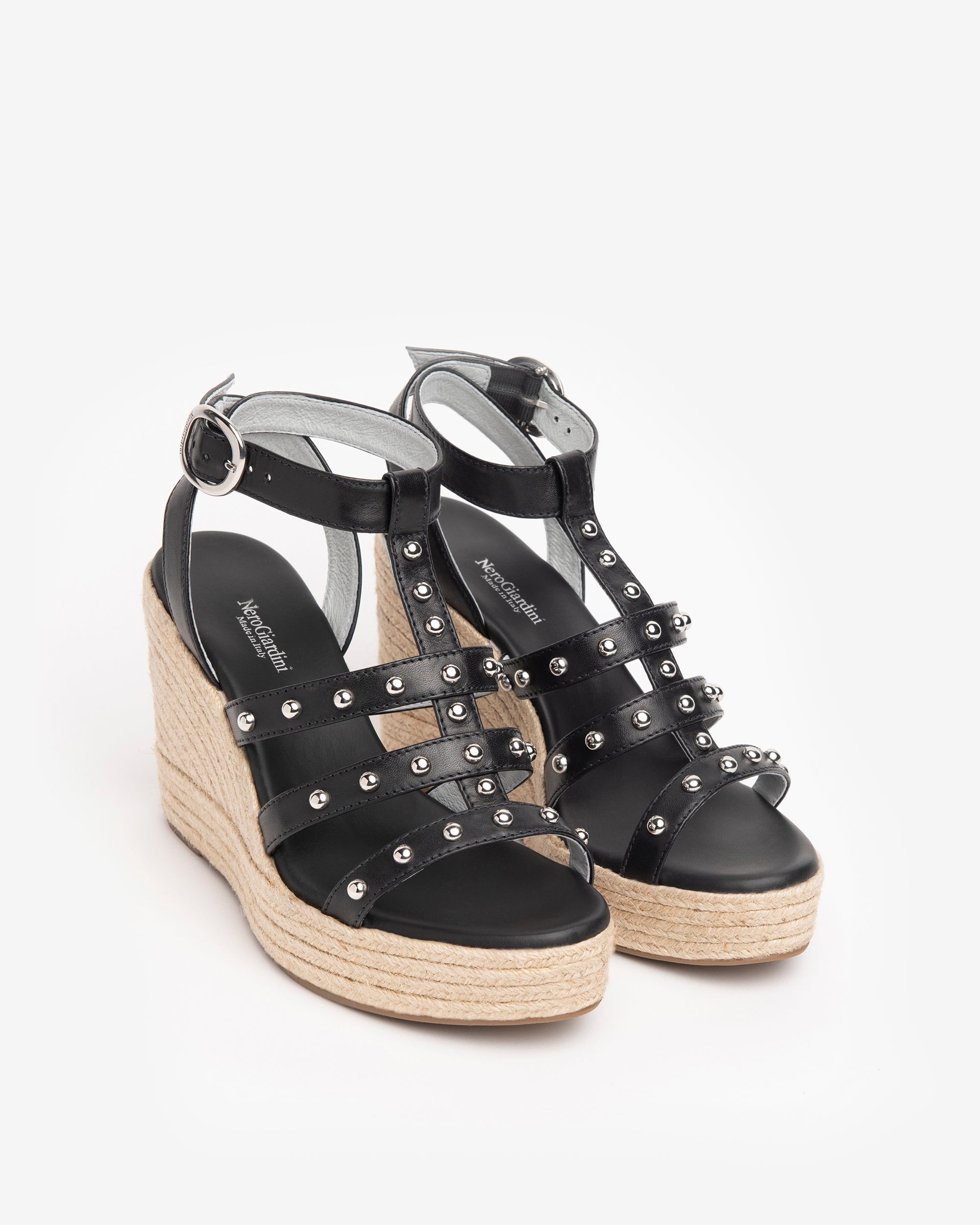 NeroGiardini Sandales Compensées Femme Cuir Clous