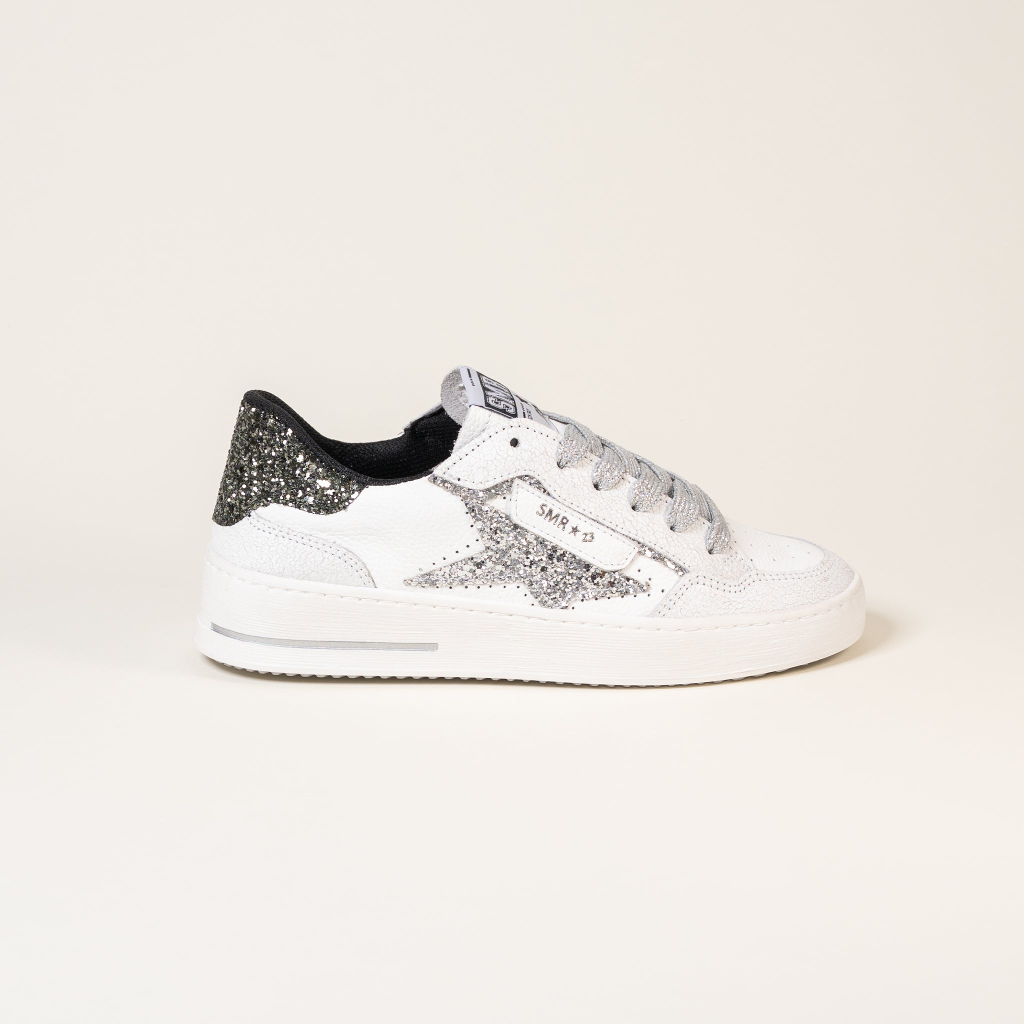 SMR Ale E478 baskets cuir blanc glitter anthracite argent
