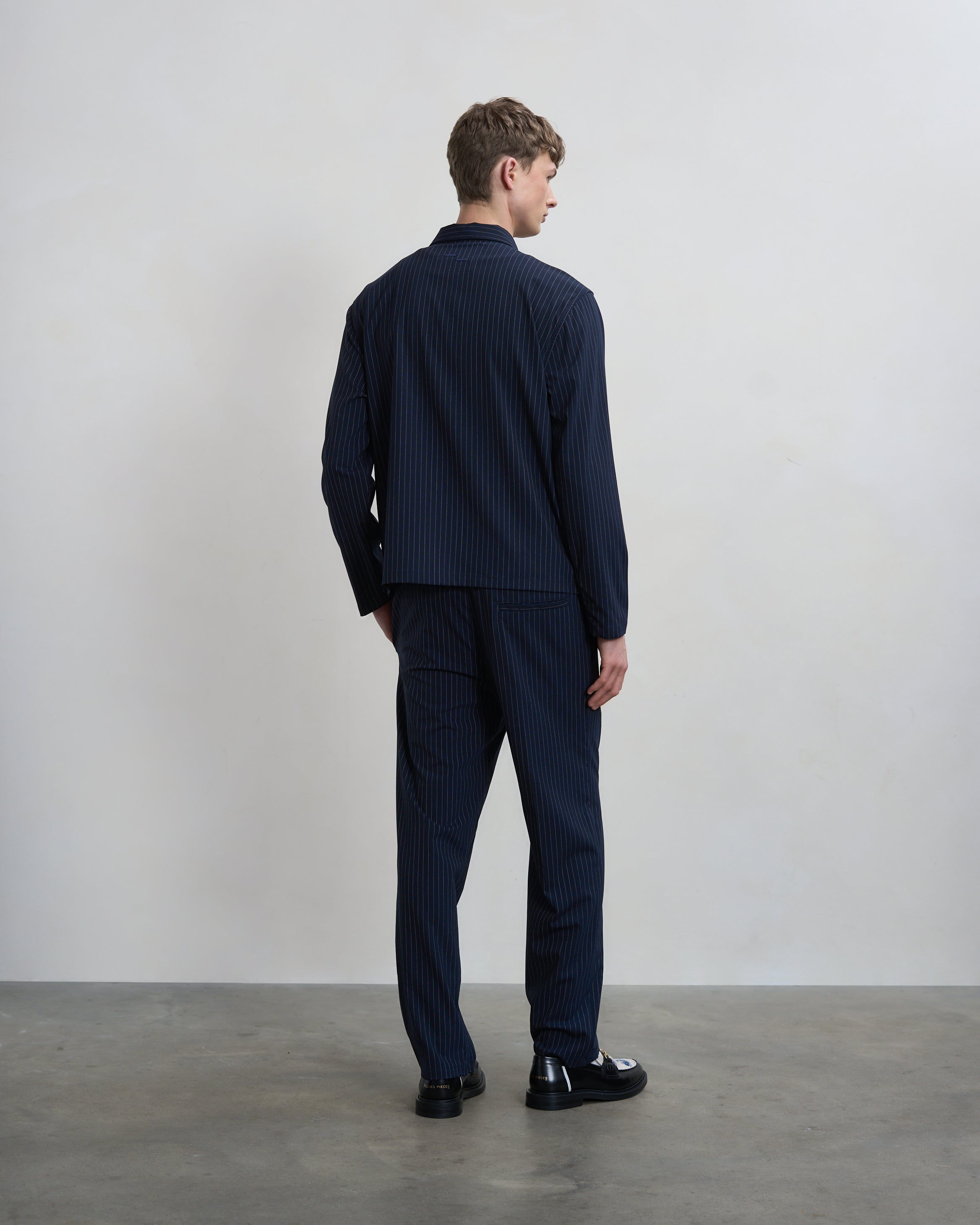 Filling Pieces Coach Pants Pinstripe Pantalon Bleu Marine Laine