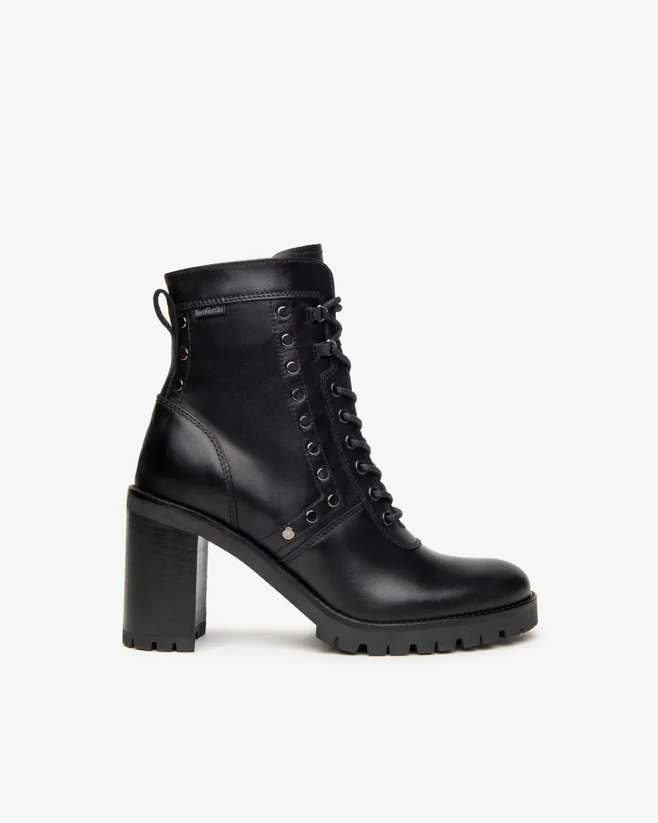 NeroGiardini Bottines Femme en Cuir Boots lacets talon 9 cm