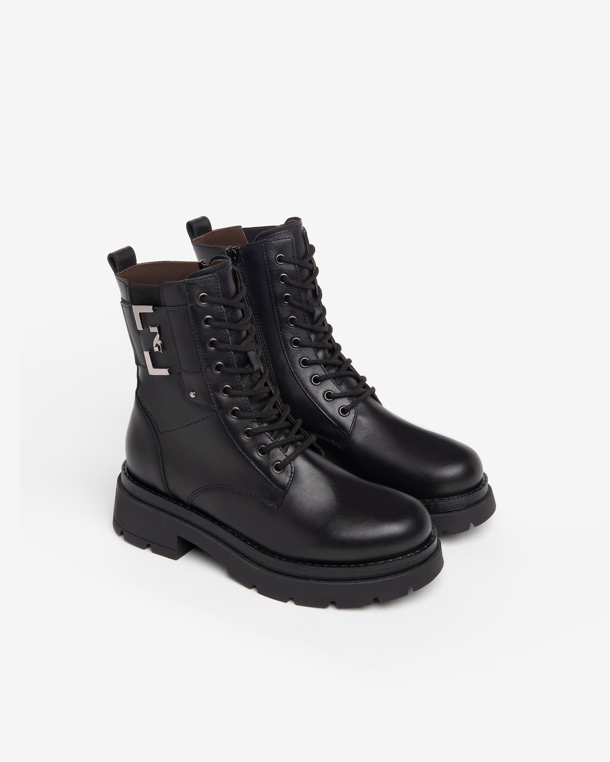 NeroGiardini Bottines Femme Cuir Combat Boots Hiver