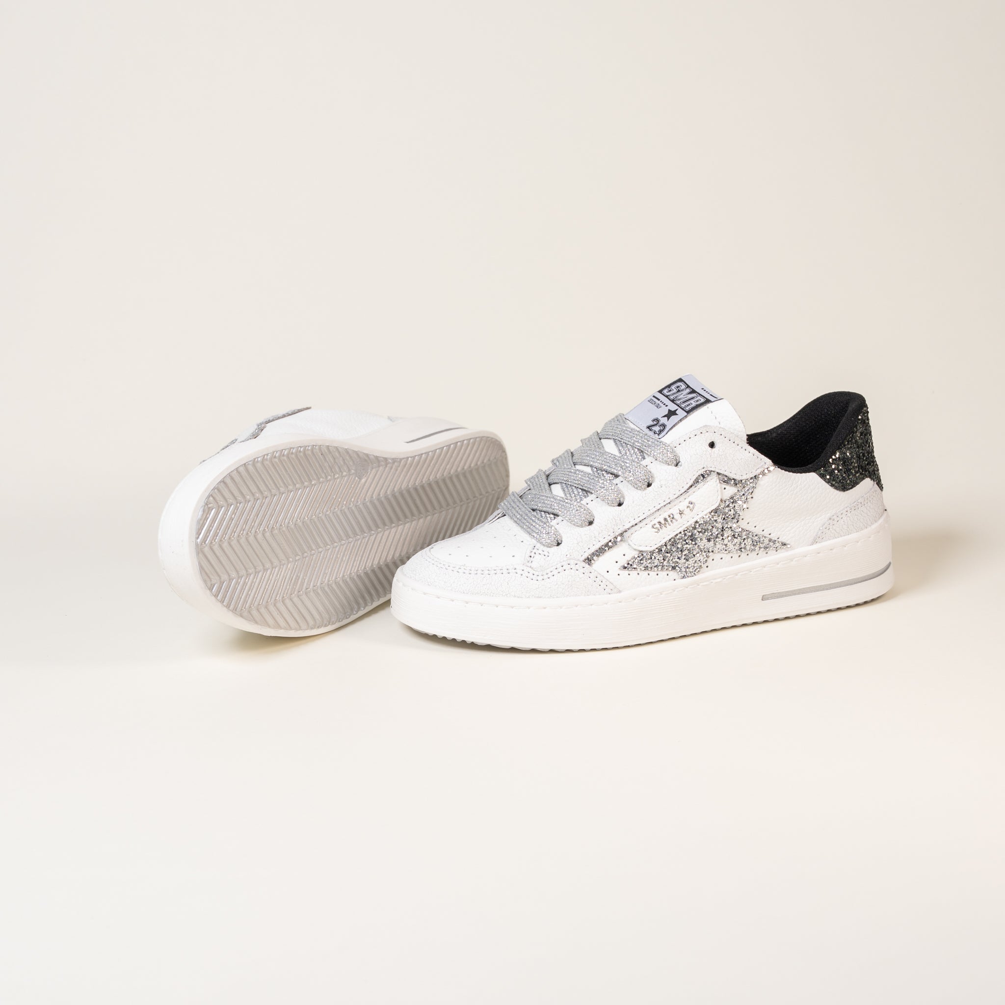 SMR Ale E478 baskets cuir blanc glitter anthracite argent