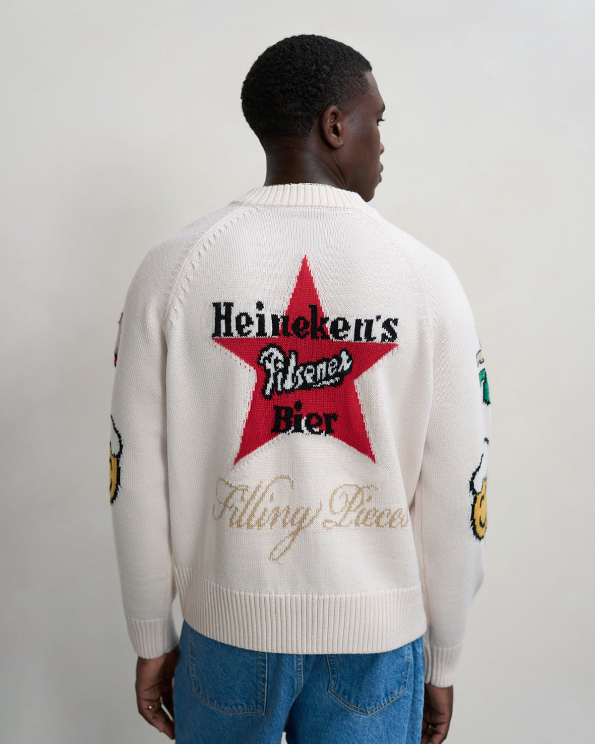 Filling Pieces Heineken gilet zippé blanc laine jacquard