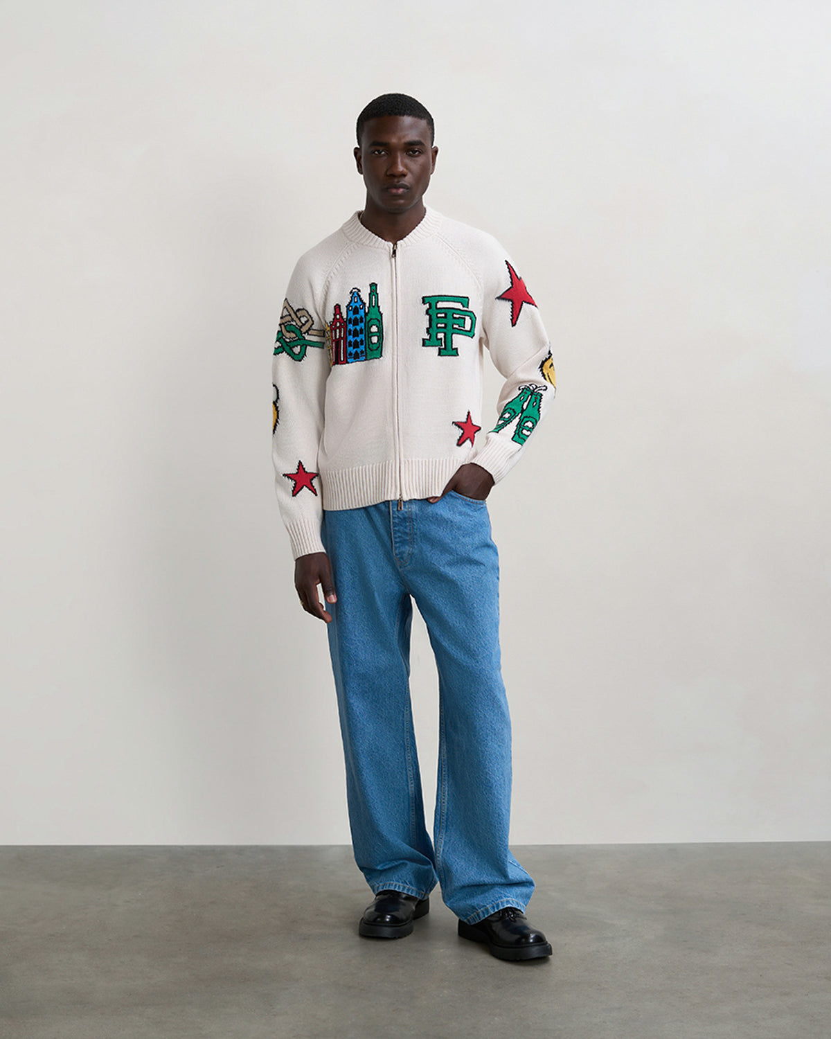 Filling Pieces Heineken gilet zippé blanc laine jacquard