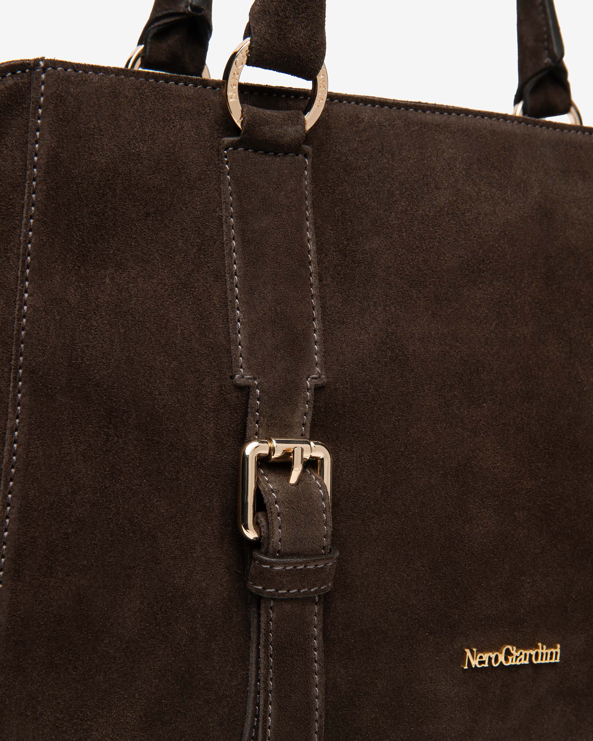 NeroGiardini Sac Bowling Femme Cuir Daim Boucles Dorées