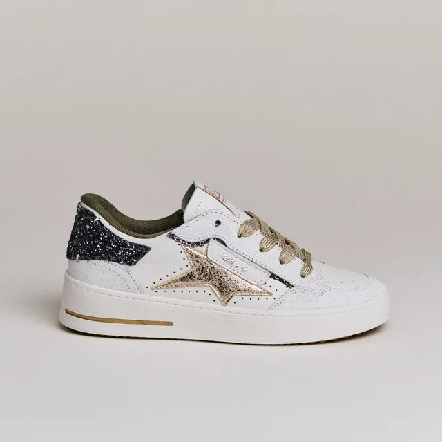 SMR Ale C823 baskets cuir blanc glitter doré