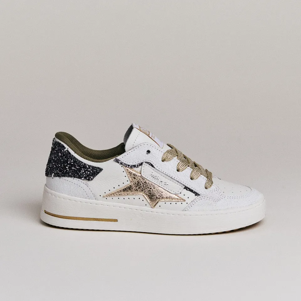 SMR Ale C823 baskets cuir blanc glitter doré
