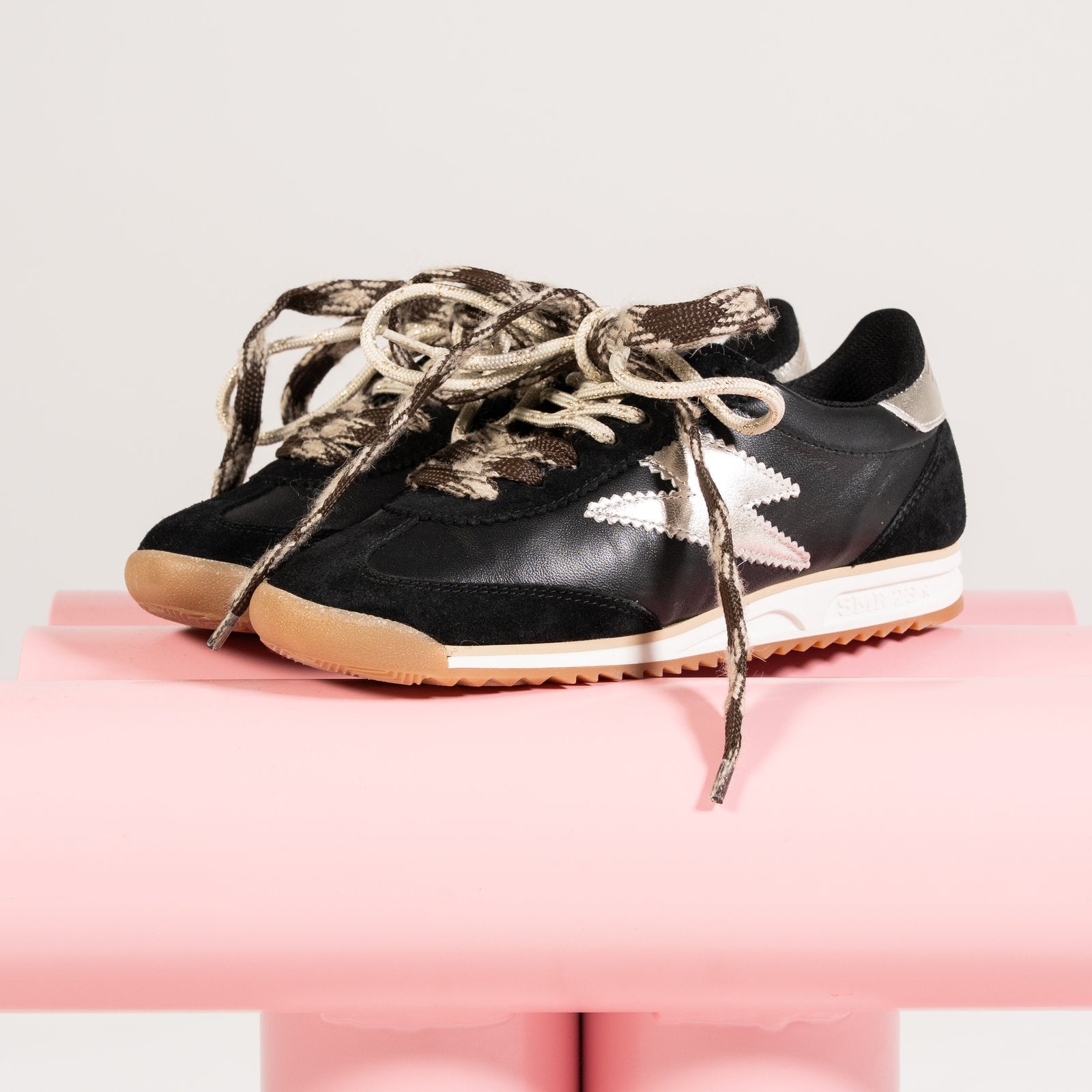 SMR June E277 baskets noir blanc toile et cuir