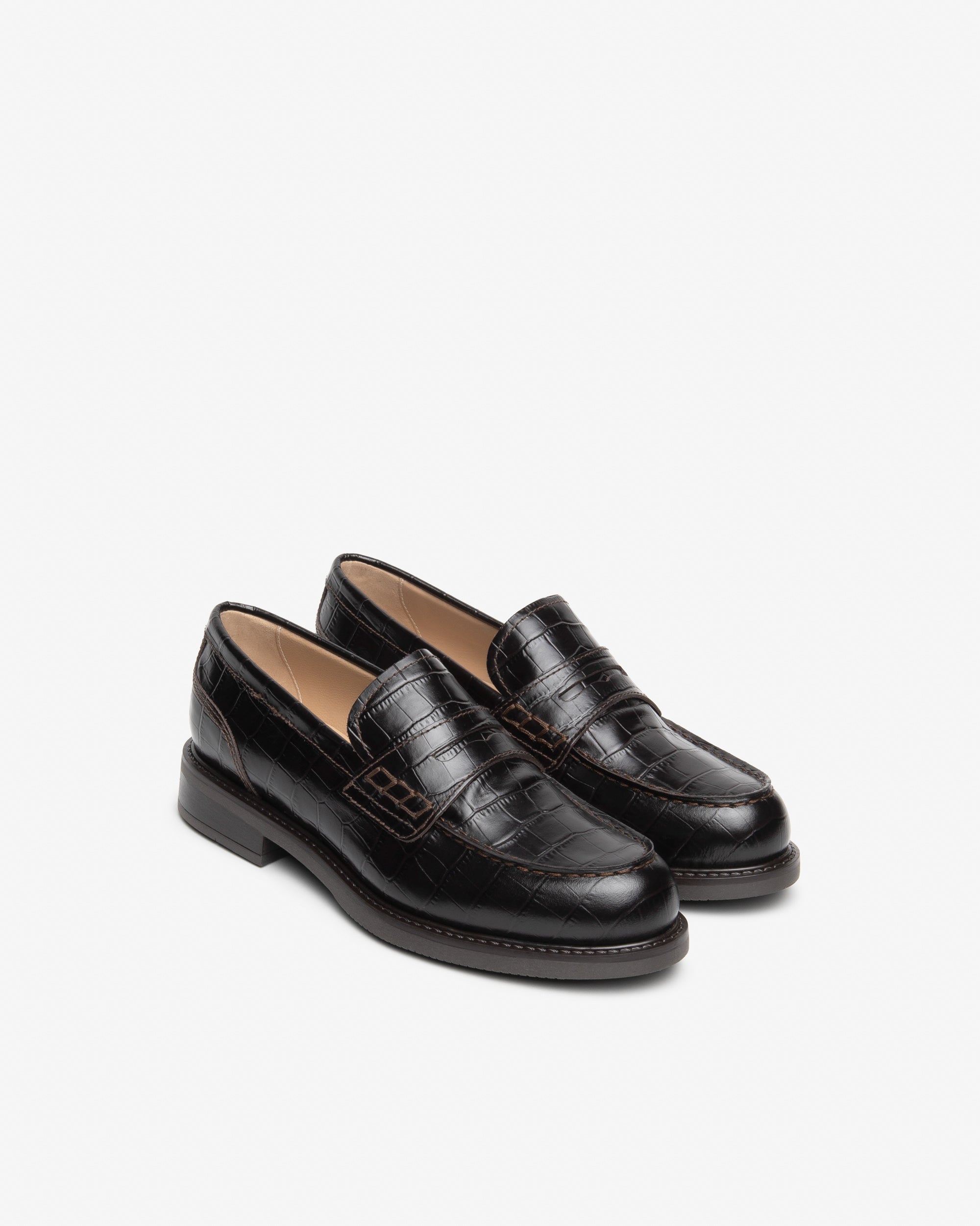 Nerogiardini Mocassins Femme Cuir Effet Croco Semelle Caoutchouc