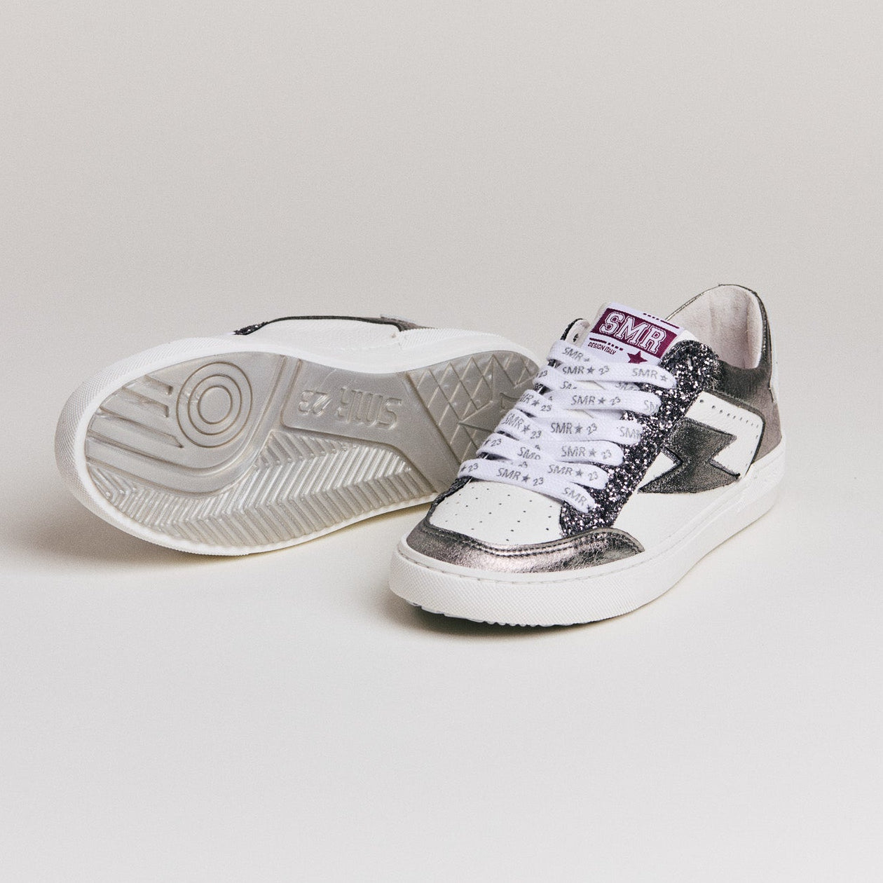 Semerdjian Noubar D608 baskets blanc anthracite paillettes
