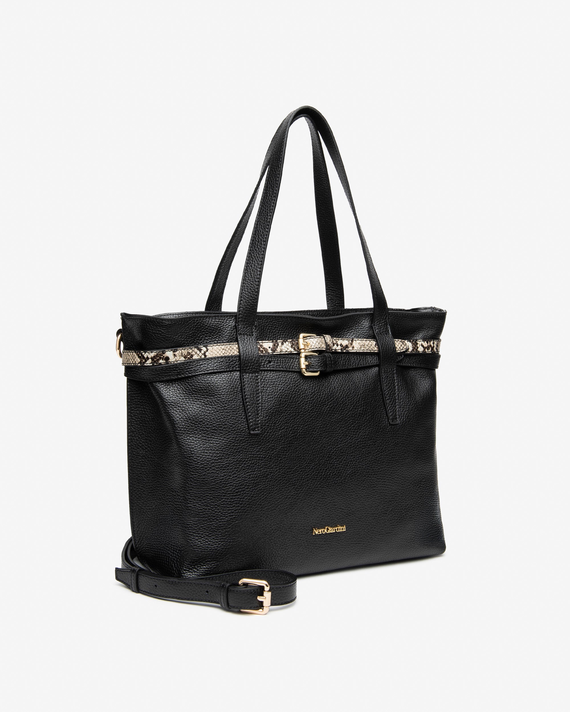 NeroGiardini Sac Épaule Femme Cuir Python Boucle Dorée