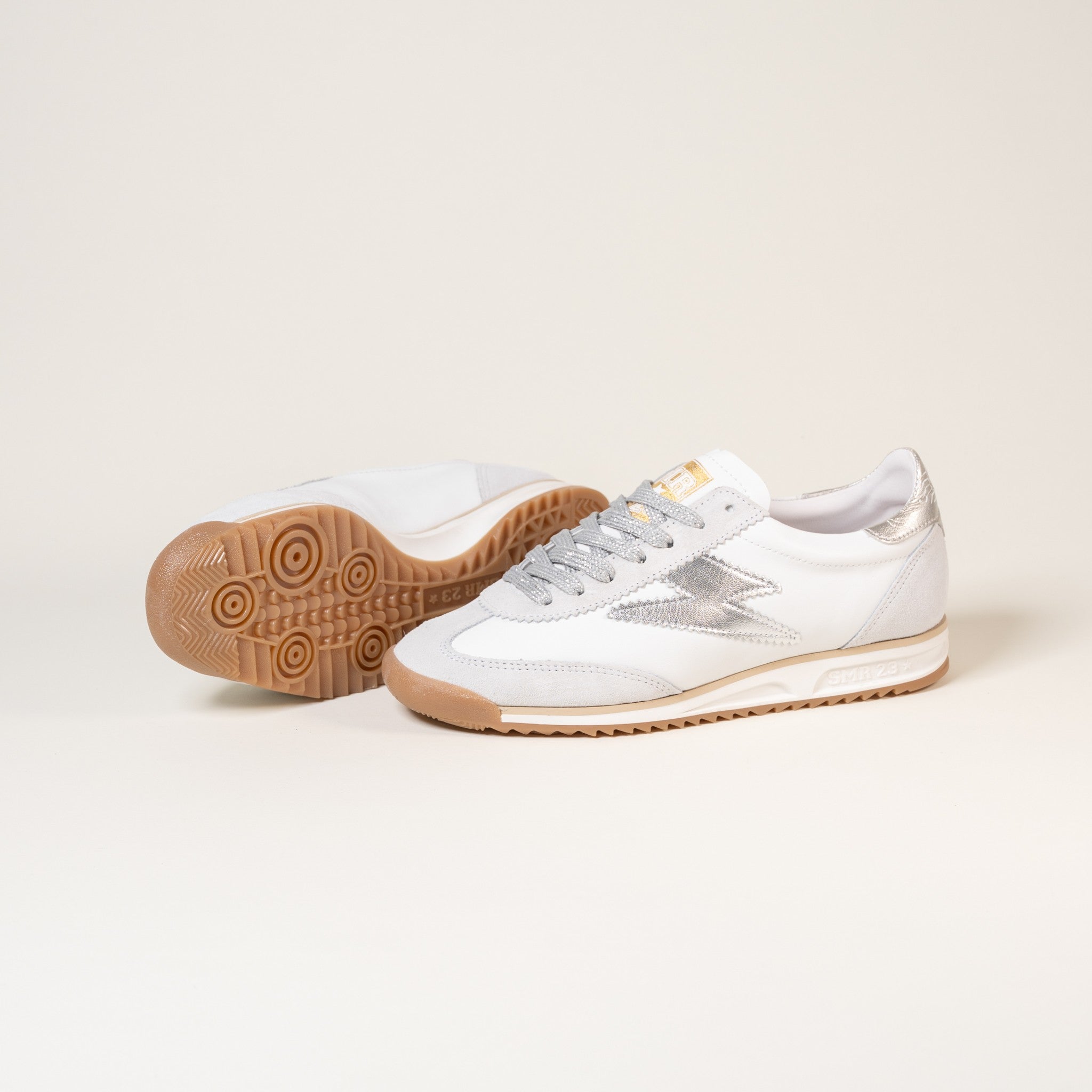 SMR Joyce E313 baskets cuir blanc argent