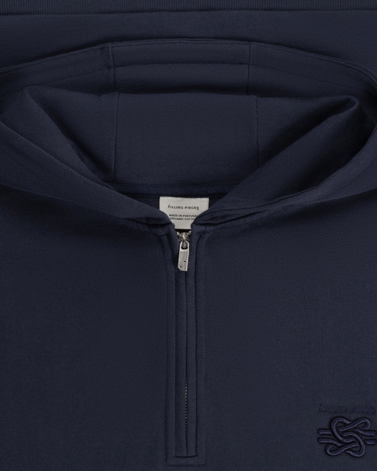 Filling Pieces Half Zip Hoodie sweat bleu marine coton bio