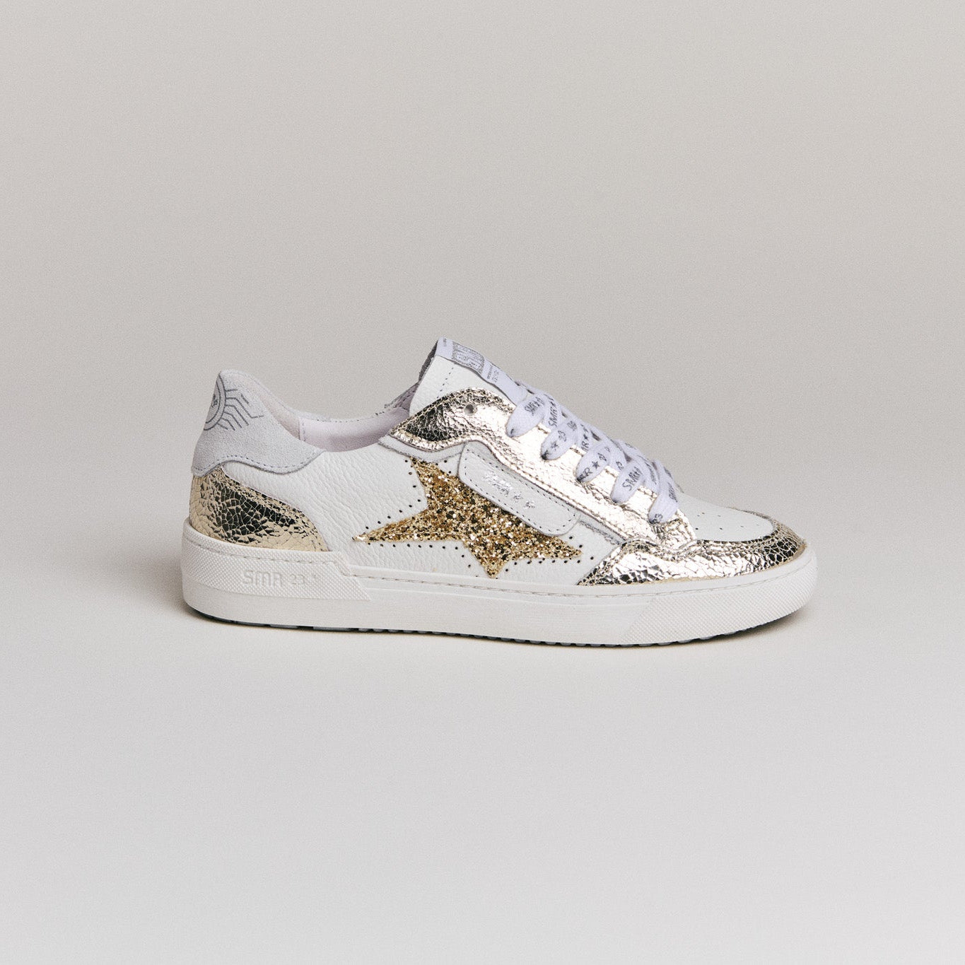 SMR Ale D610 basket cuir blanc glitter doré