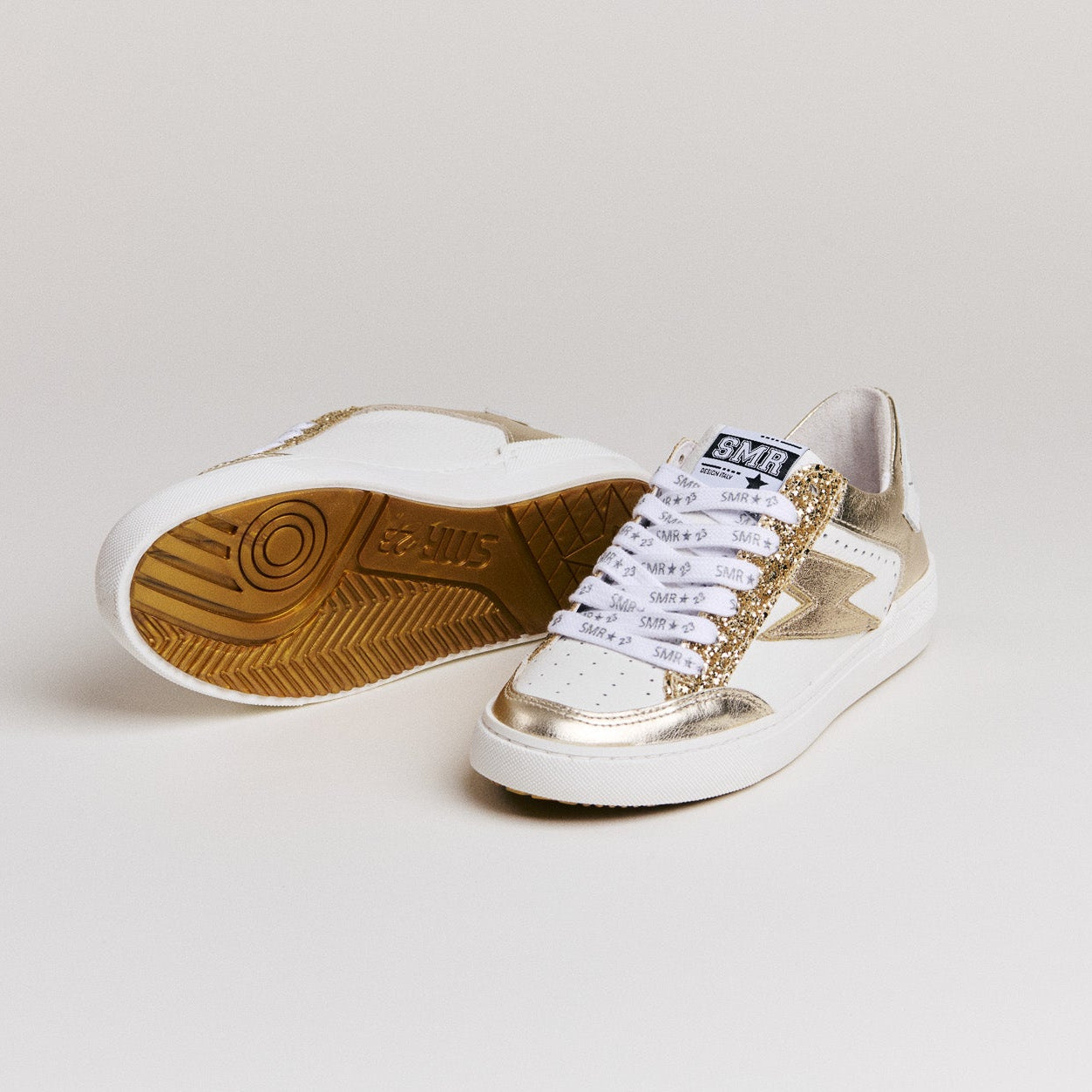 SMR Noubar D439 basket cuir blanc et or